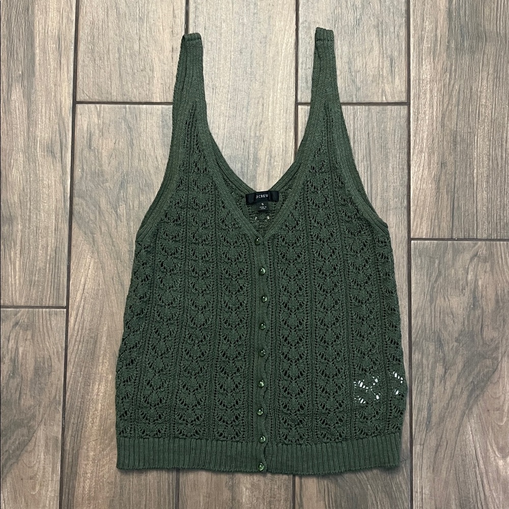 J. Crew Olive Knit Button-Up Tank Top